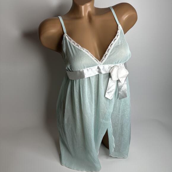 Unbranded Dresses & Skirts - Y2K Sparkle Sheer Lace Slip Dress Blue Bow Lingerie Medium Angelcore Coquette